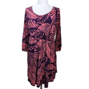 Boden Women's Dress Sz 16 Purple Pink Fern Leaf Tropical Fit & Flare Jersey Knit